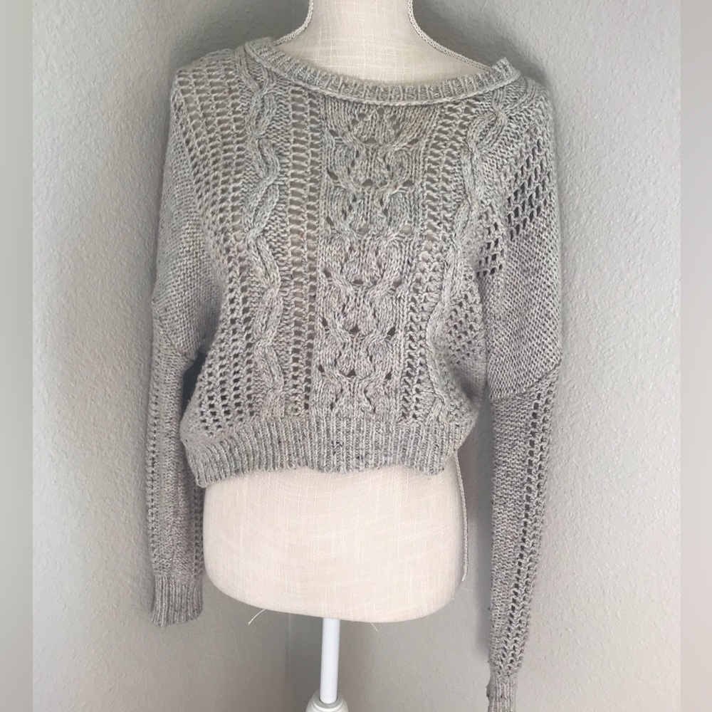 Grey glitter knit cable knit crop crewneck really cute winter wear